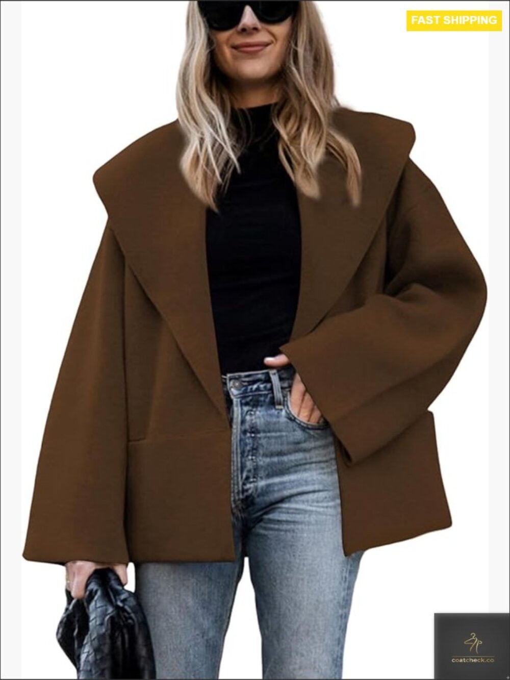 Oversized Shawl Collar Cardigan Cropped Open Front Knit Sweater Fall Winter